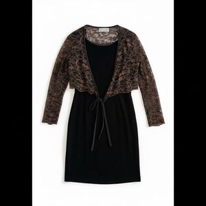 VTG Ann Tobias by Susan Allison Black Dress‎ With Lace Overlay Size 6